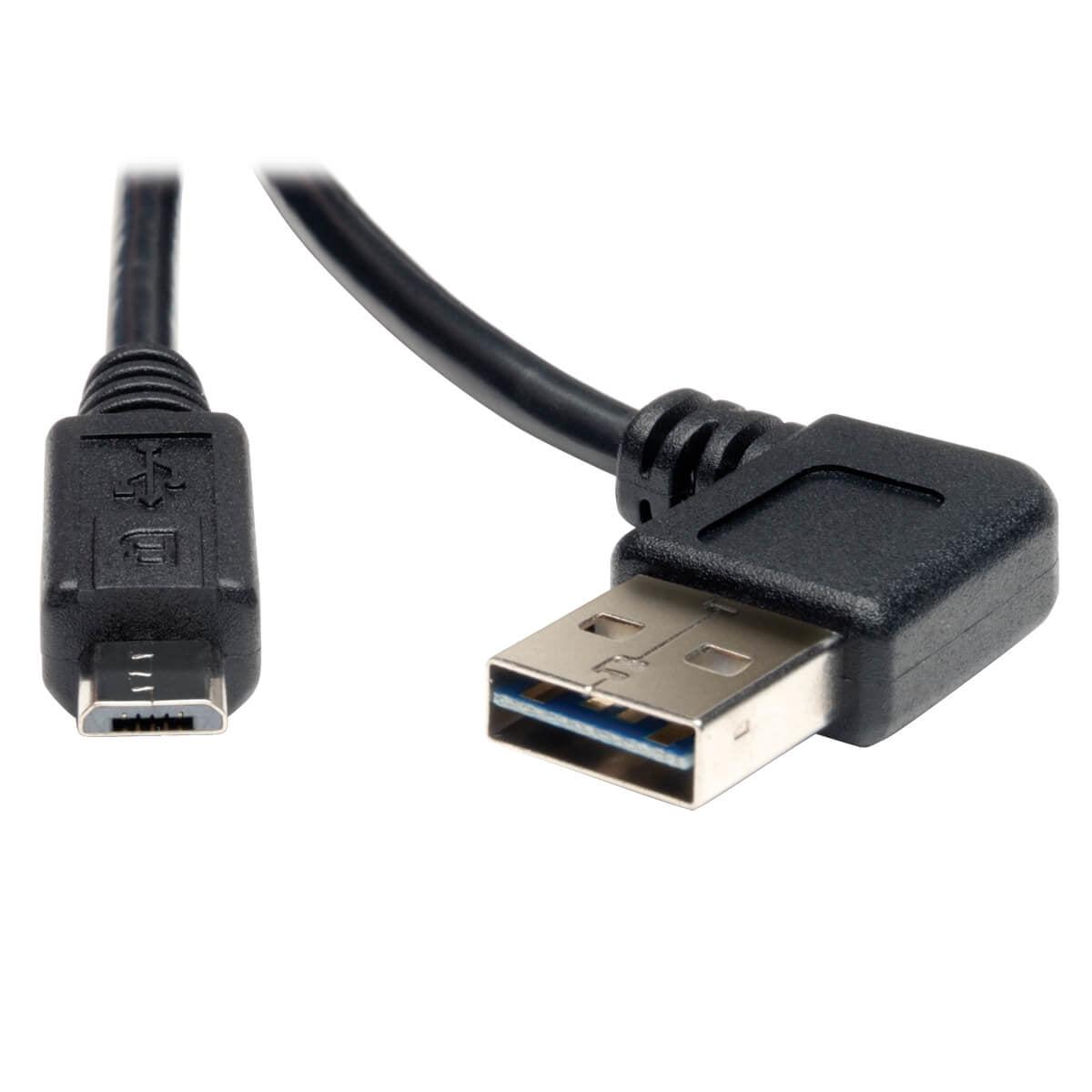 Tripp Lite Ur050-003-Ra Universal Reversible Usb 2.0 Cable (Reversible Right / Left-Angle A To Micro-B M/M), 3 Ft. (0.91 M)