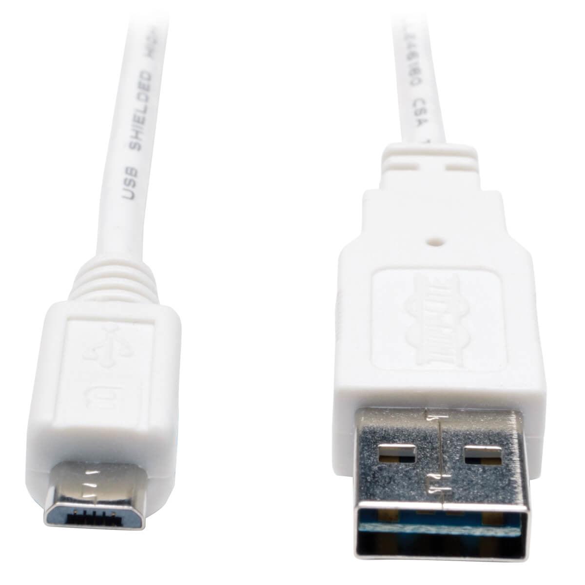 Tripp Lite Ur050-003-Wh Universal Reversible Usb 2.0 Cable (Reversible A To 5Pin Micro B M/M) White, 3 Ft. (0.91 M)