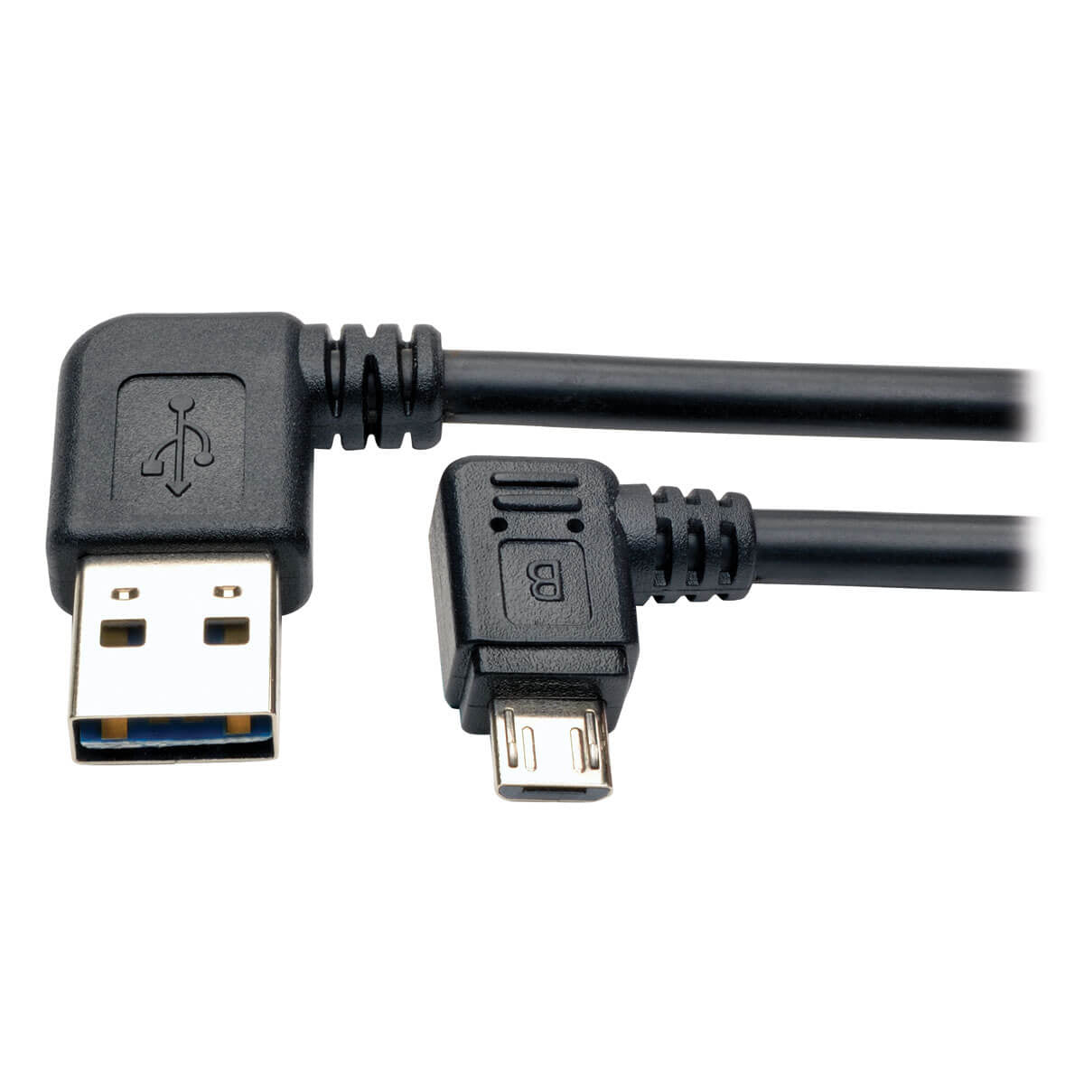 Tripp Lite Ur05C-003-Rarb Micro Usb Cable For Charging (M/M) - Reversible Left/Right Usb-A To Right-Angle Usb Micro-B, Black, 3 Ft. (0.91 M)