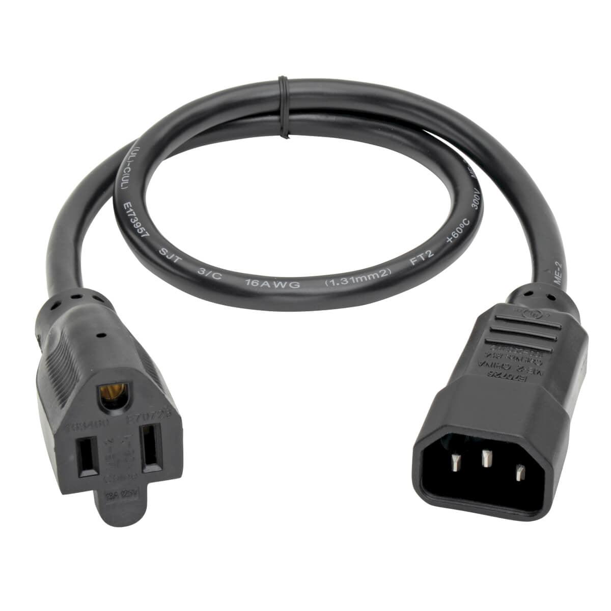 Tripp Lite Universal Ac Power Adapter Cord Lead Cable, 10A, 18Awg (Iec-320-C14 To Nema 5-15R), 0.61 M (2-Ft.)