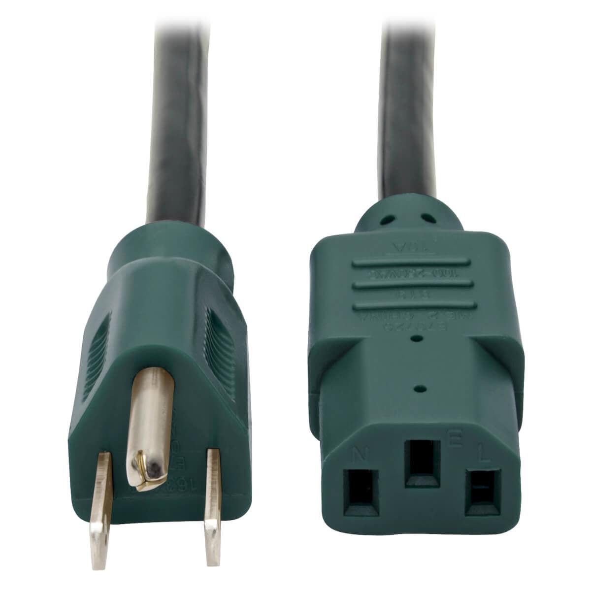 Tripp Lite Universal Computer Power Cord Lead Cable, 10A, 18Awg (Nema 5-15P To Iec-320-C13 With Green Plugs), 1.22 M (4-Ft.)
