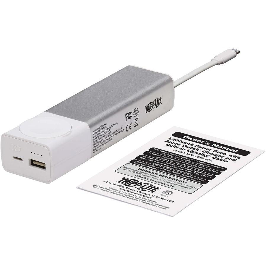 Tripp Lite Upb-05K2-Apl Portable Charger For Apple Watch - Lightning, Magnetic And Usb-A Output, 5200Mah Power Bank, Lithium-Ion, Mfi
