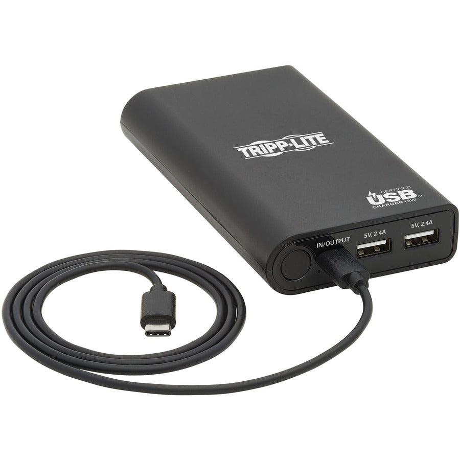 Tripp Lite Upb-10K0-2U1C Portable Charger - 2X Usb-A, Usb-C With Pd Charging, 10,050Mah Power Bank, Lithium-Ion, Usb-If, Black