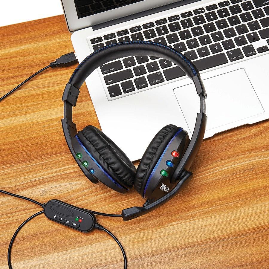 Tripp Lite Usb Gaming Headset With Built-In Microphone, Audio Control And Leds - Headset - Full Size - Wired - Usb-A - Black