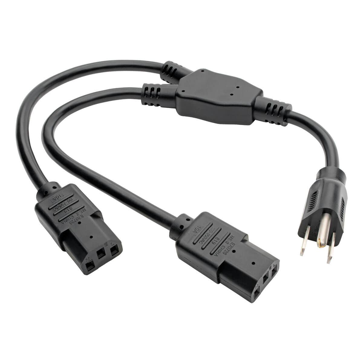Tripp Lite Y Splitter Power Cable, Nema 5-15P To 2X C13 - 10A, 125V, 18 Awg, 1.5 Ft., Black