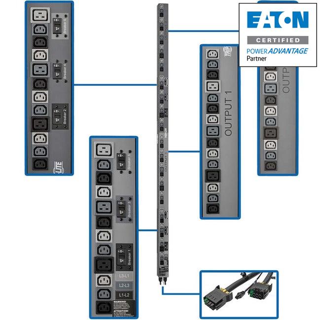 Tripp Lite by Eaton PDU 3-Phase Vertical Strip ATS 208V 17.3kW 42 C13; 12 C19 0URM PDU3V602D354A