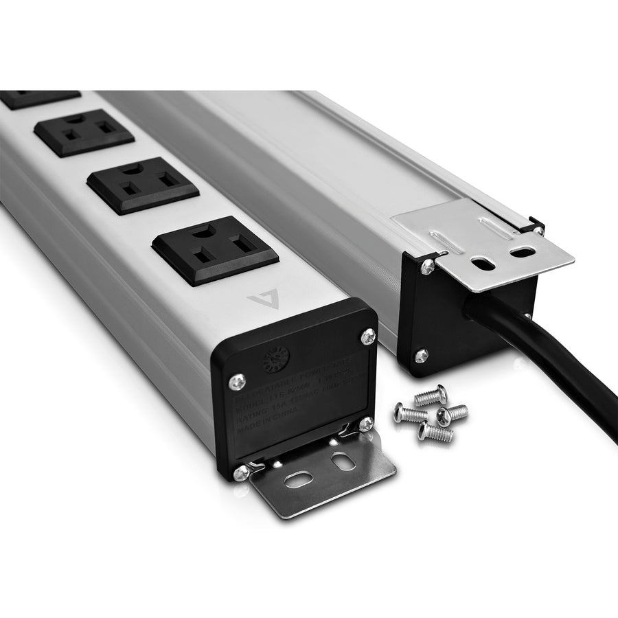 V7 12-Outlet Horizontal Industrial Metal Power Strip 125V, 15A, 15-ft Cord, 5-15R PWS3312-1N