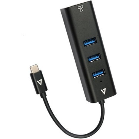 V7 Gigabit Ethernet Adapter USB-C Male to USB A Female x 3, RJ45 Black V7UCRJ45USB3