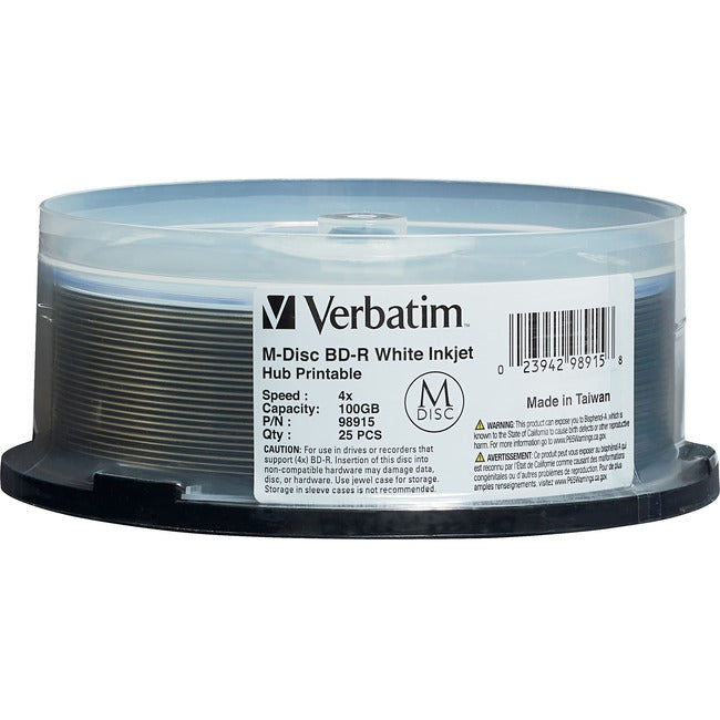 Verbatim Blu-Ray Recordable Media - Bd-R - 4X - 100 Gb - 25 Pack Spindle