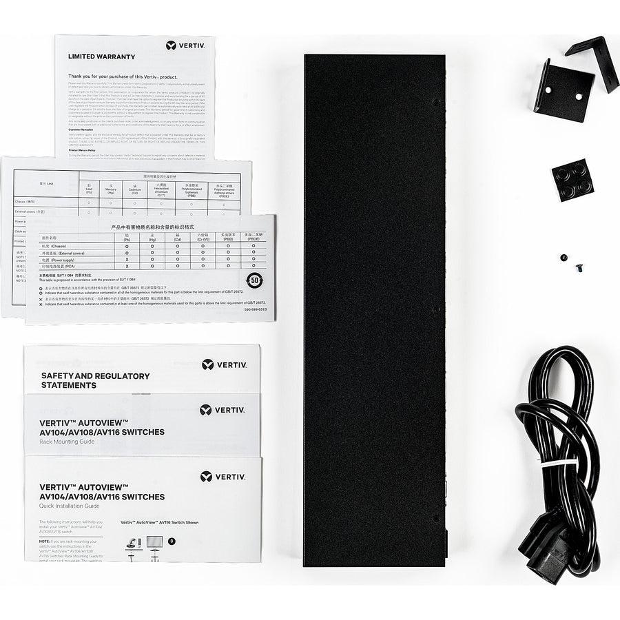 Vertiv Avocent 1X8 Kvm Switch With Usb, W/Osd, Push (Touch) Button Switching, Keystroke Switching, Cascade Support, Internal Power Supply