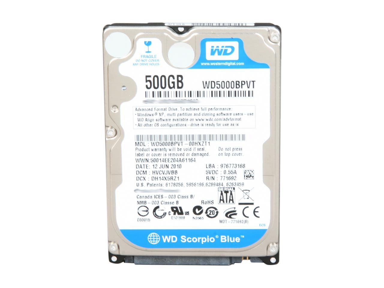 Wd Blue 500Gb Mobile Hard Disk Drive - 5400 Rpm Sata 3 Gb/S 2.5 Inch - Wd5000Bpvt