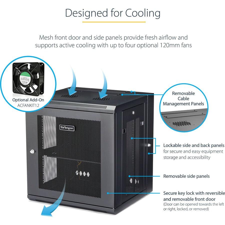Wall Mount Network Cabinet - StarTech 12U Hinged Server Rack | Tecisoft RK12WALHM