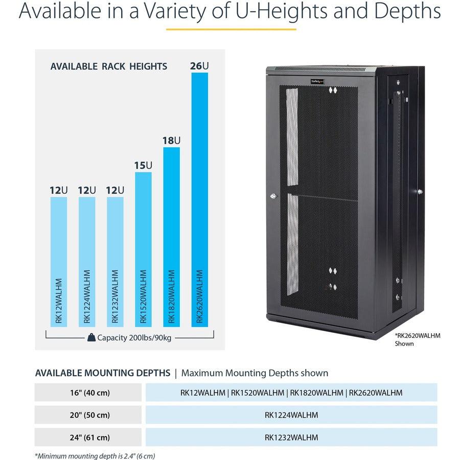 Wall Mount Server Rack - 26U Network Cabinet with Hinged Door | StarTech.com RK2620WALHM