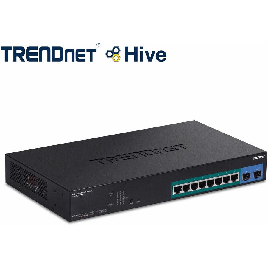 Web Smart PoE+ Switch - 10-Port Gigabit Managed Network Switch 130W | TRENDnet TPE-1021WS