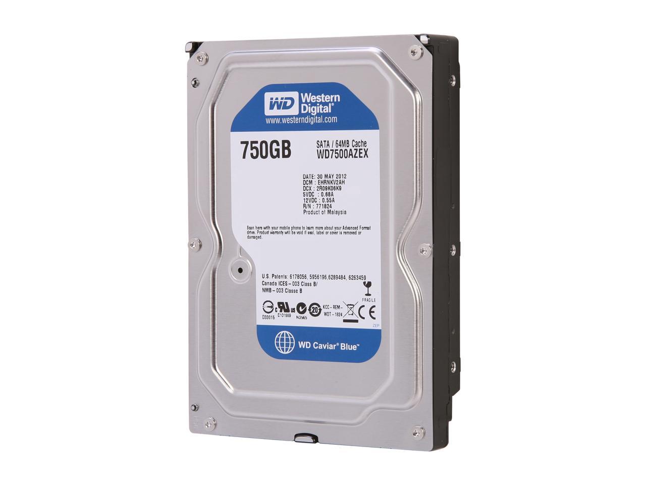 Western Digital Blue Wd7500Azex 750Gb 7200 Rpm 64Mb Cache Sata 6.0Gb/S 3.5" Internal Hard Drive Bare Drive