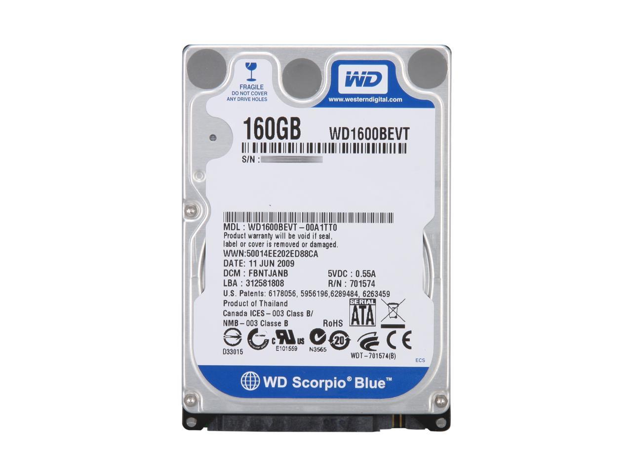 Western Digital Scorpio Blue Wd1600Bevt 160Gb 5400 Rpm 8Mb Cache Sata 3.0Gb/S 2.5" Internal Notebook Hard Drive Bare Drive